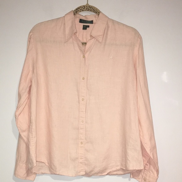 Ralph Lauren Petite Pink Linen button down shirt - Picture 1 of 8